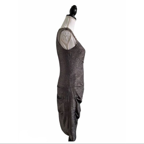 Metallic Embellished Rhinestone Sheath Dress Gunmetal Gray US Size 6 - Picture 8 of 9